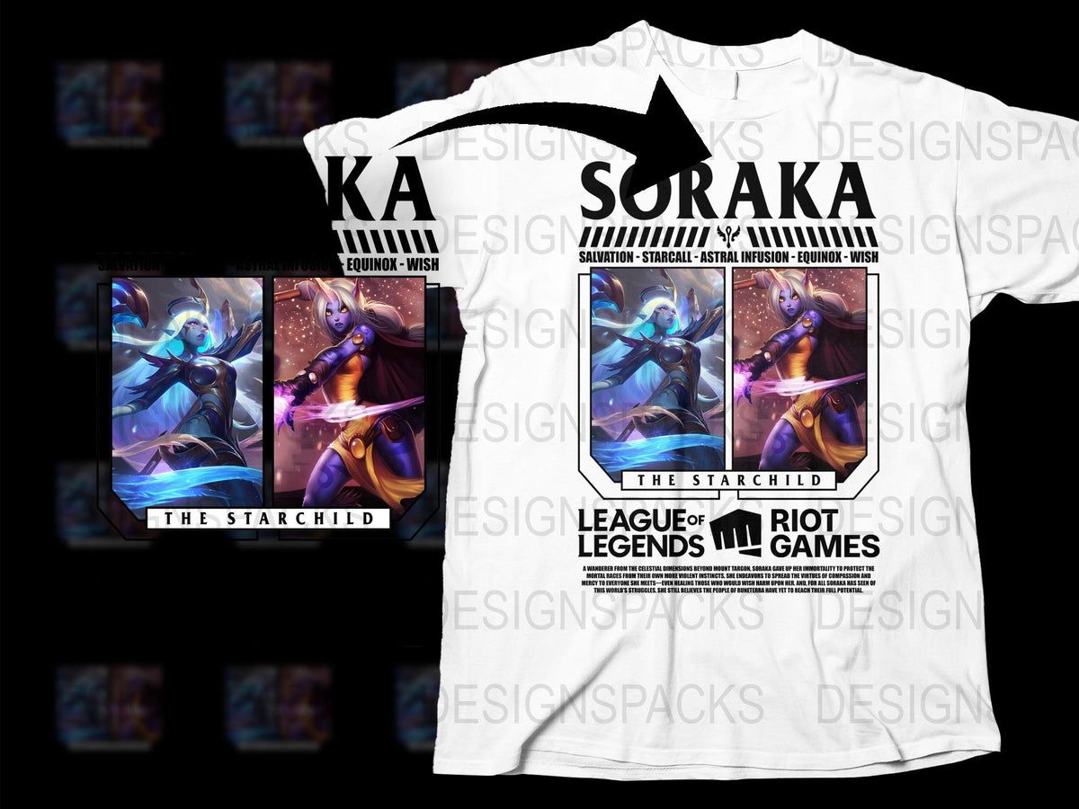 League of Legends Soraka T-Shirt, The Starchild Graphic Tee, Gaming Apparel White Shirt