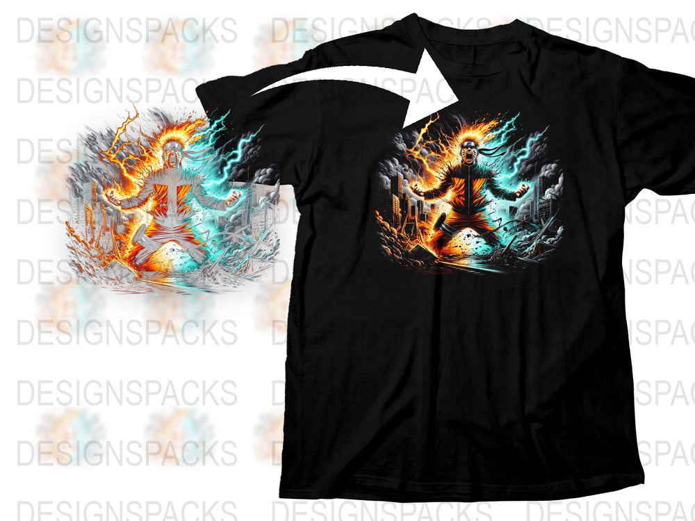 Vibrant Orange Blue Fire Dragon Graphic T-Shirt, Fantasy Art Cotton Tee, Cool Mythical Creature Shirt for Men and Women