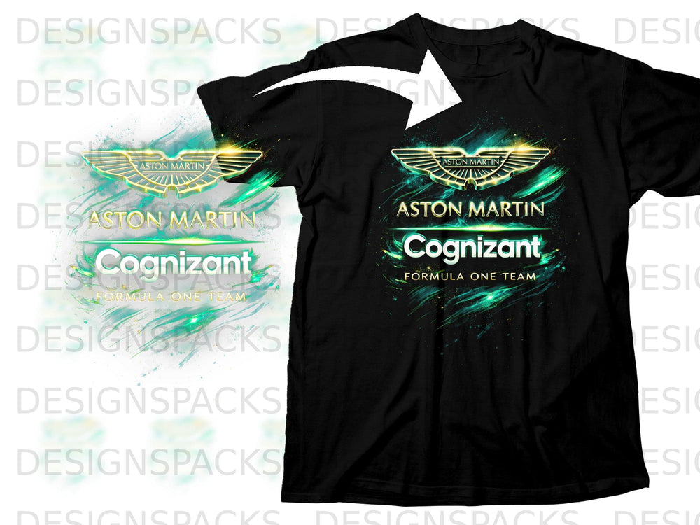 Black t-shirt with Aston Martin Cognizant Formula One Team logo.