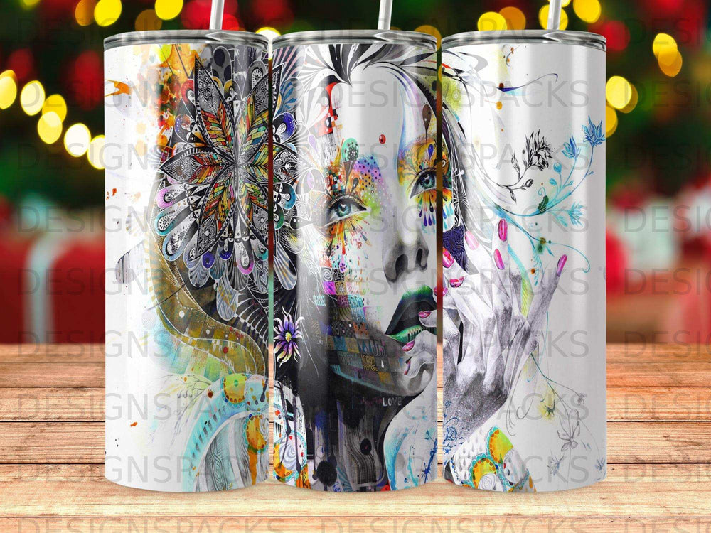 Collage of woman's face, flowers, and colorful abstract art with text "LOVE".