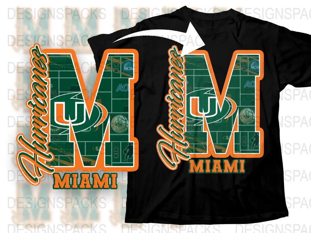 Miami Hurricanes T-Shirt College Sports Team Black and Green Tee Graphic Design Unisex Fashion