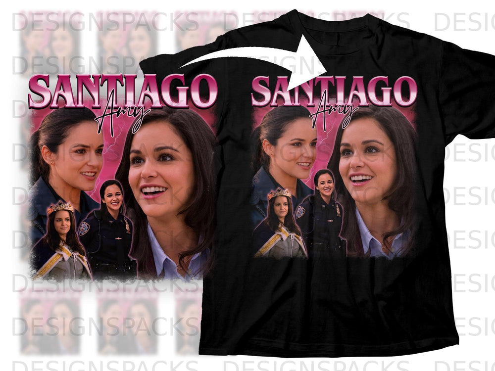 Black t-shirt with collage of "Amy Santiago" from Brooklyn Nine-Nine.