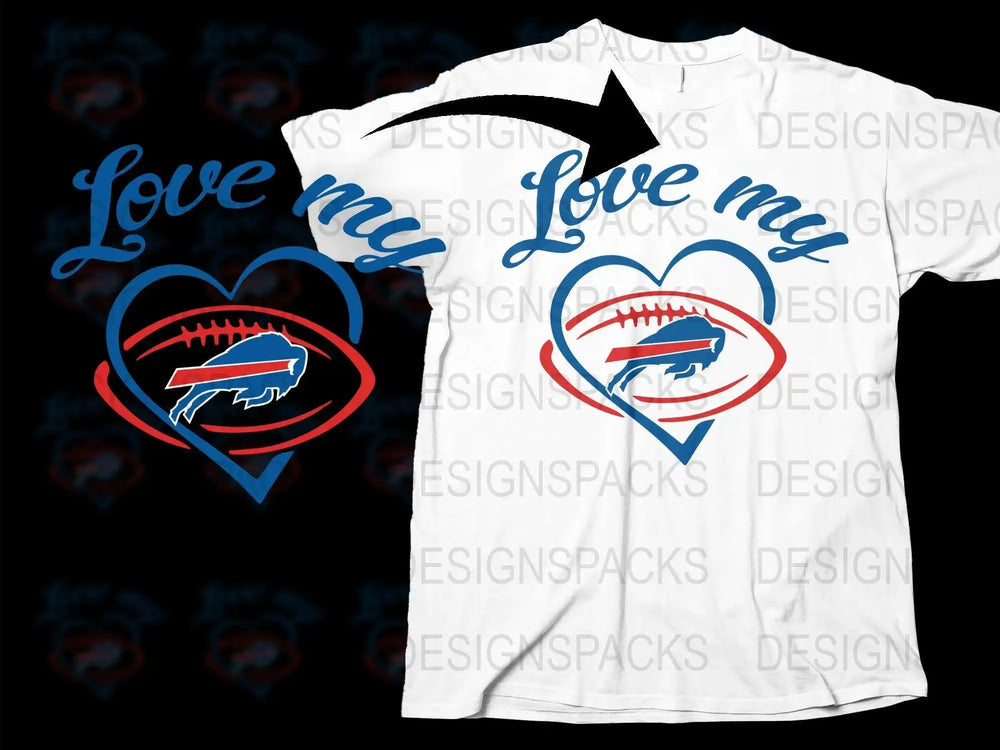 Buffalo Football Love My Team T-Shirt, Heart and Logo Design, Sports Fan Gift