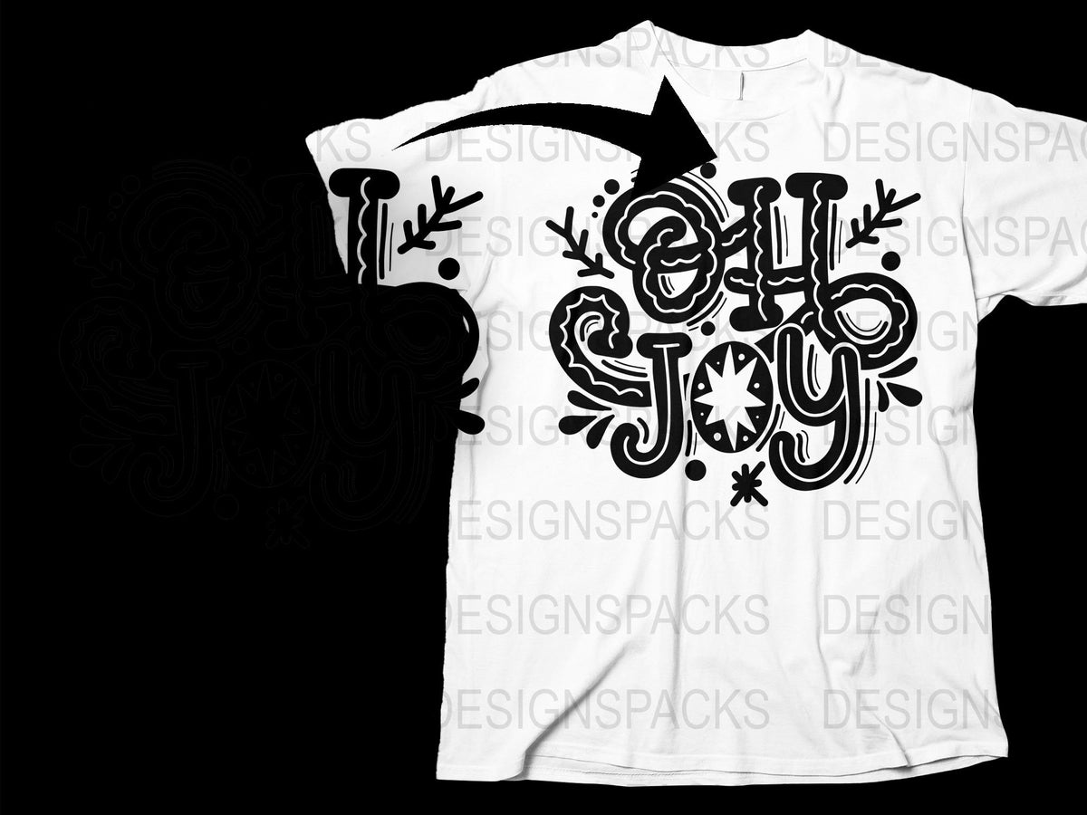 Joyful Holiday T-Shirt, Festive Winter Typography Design, Black and White Christmas Tee