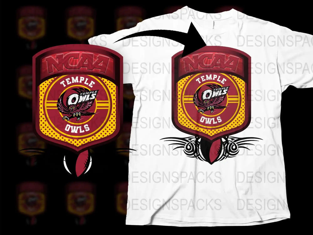 Temple Owls NCAA Officially Licensed Graphic T-Shirt, Red and Yellow Sports Tee, College Fan Apparel, Unique Owl Design Shirt