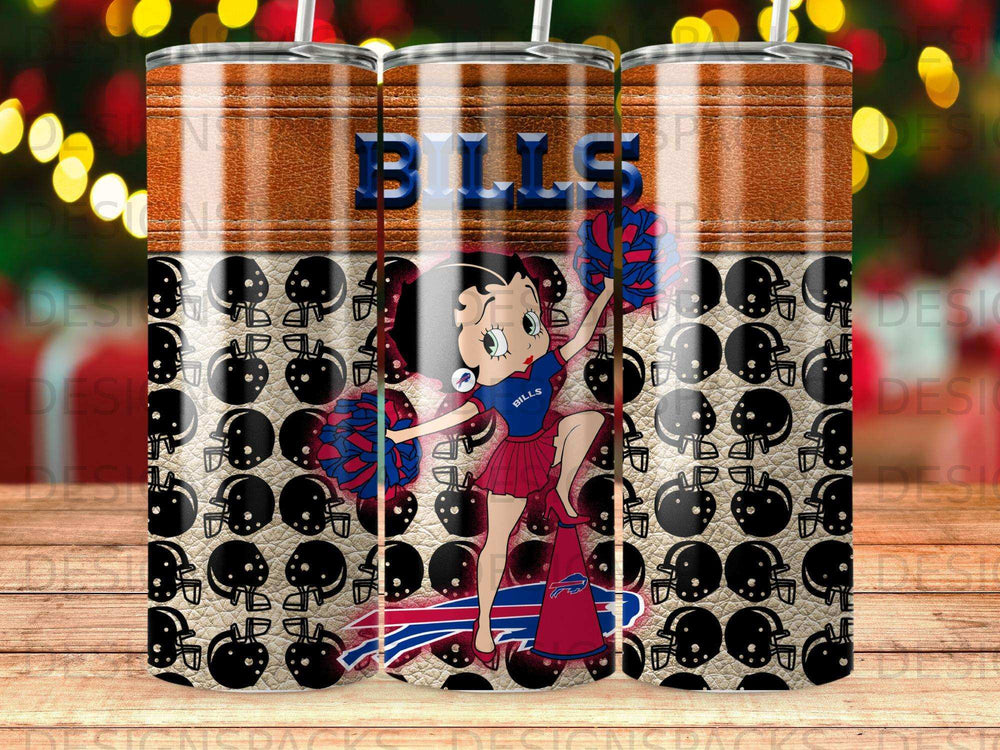 Betty Boop in Buffalo Bills uniform with pom-poms.