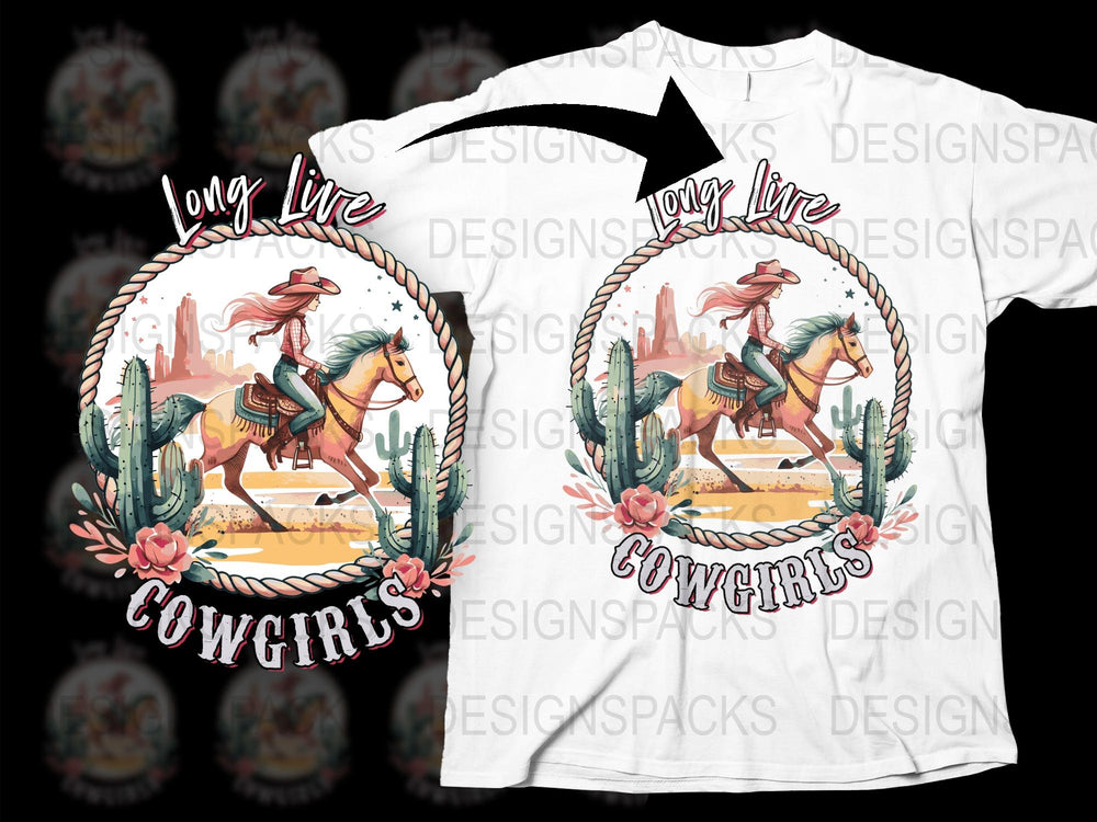 Long Live Cowgirls T-Shirt, Western Horse Graphic Tee, Women's Casual Style Shirt, Vintage Inspired Rodeo Apparel