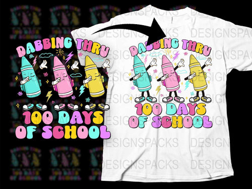 Dabbing Crayon 100 Days of School T-Shirt, Colorful Kids School Celebration Tee, Fun Elementary School Outfit