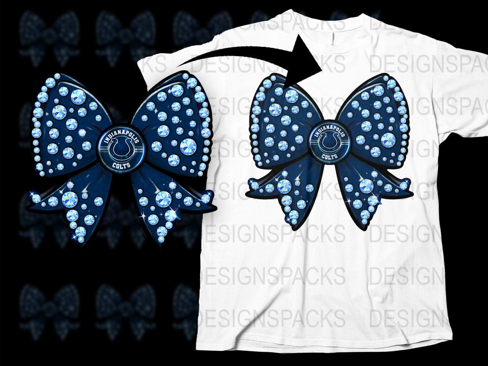Indianapolis Colts Inspired Rhinestone Bow Cheer Hair Accessory Blue Fan Gear