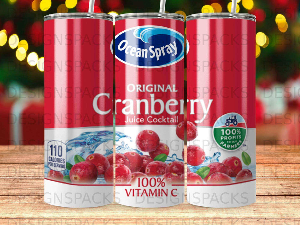 Ocean Spray Cranberry Juice Cocktail tumbler with 110 calories and 100% Vitamin C.