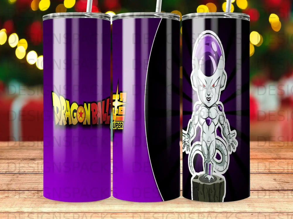 Frieza in his final form on a pedestal, Dragon Ball Z logo.