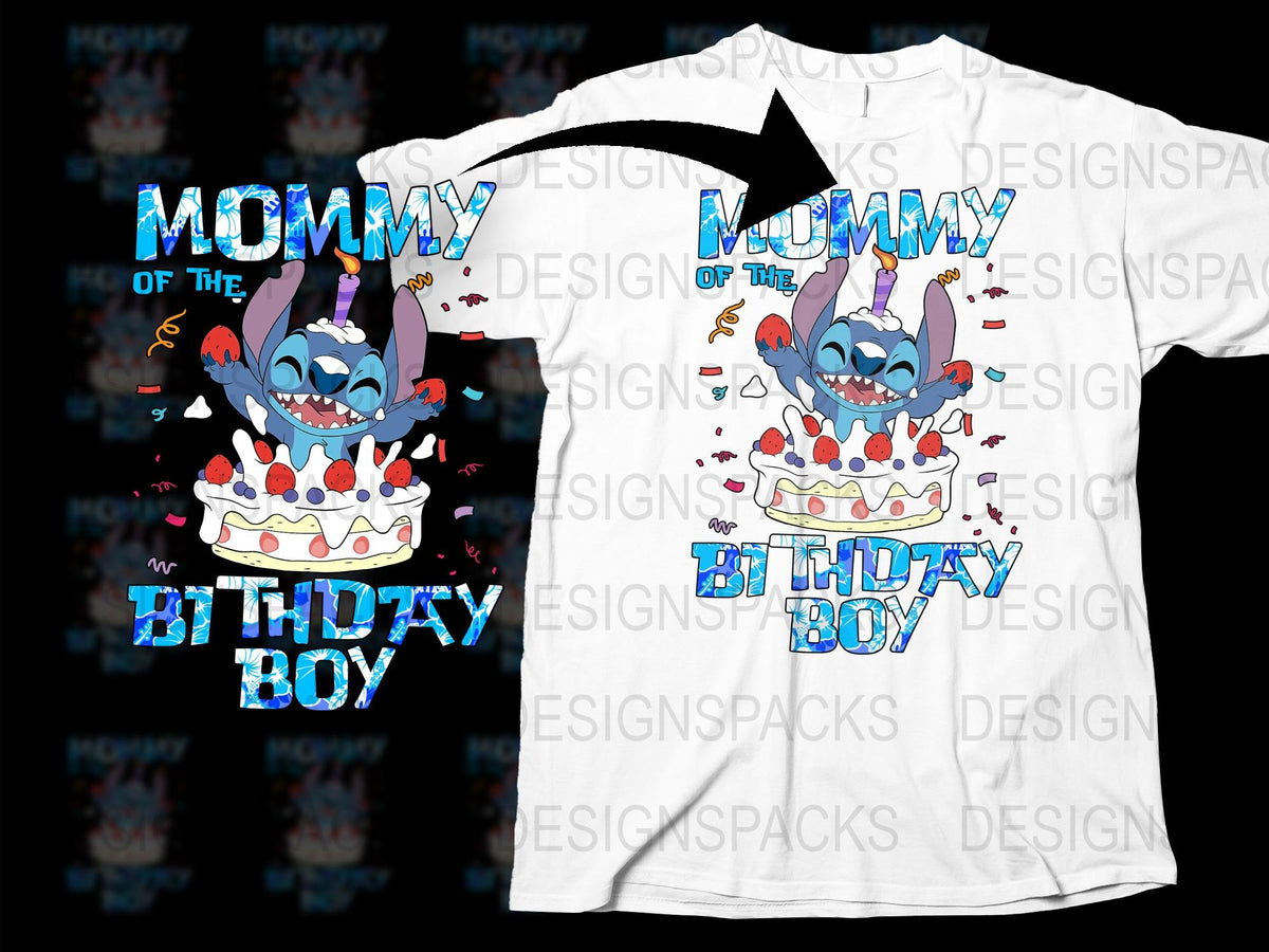 Mommy of the Birthday Boy T-Shirt, Stitch Alien Graphic, Family Birthday Party Tee, Cute Character Top, Celebration Outfit