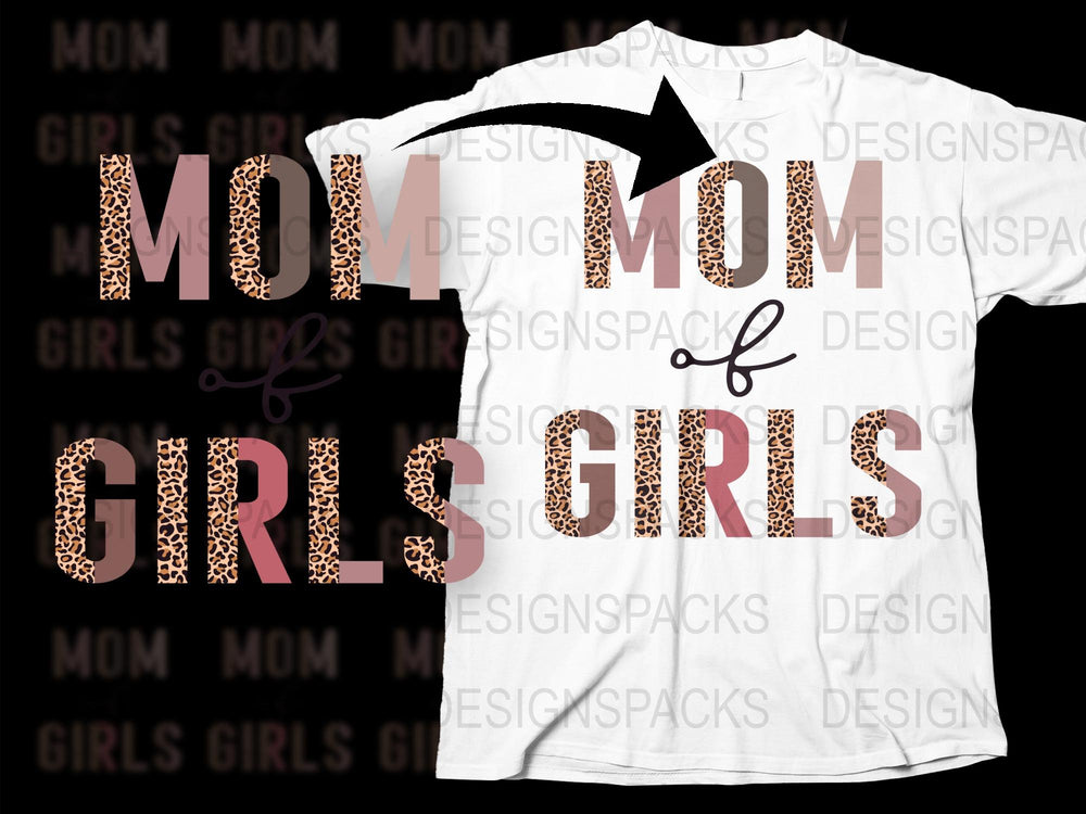 Mom of Girls T-Shirt, Leopard Print Letters, Bold Fun Text, Matching Family Outfits, Mother's Day Gift Idea