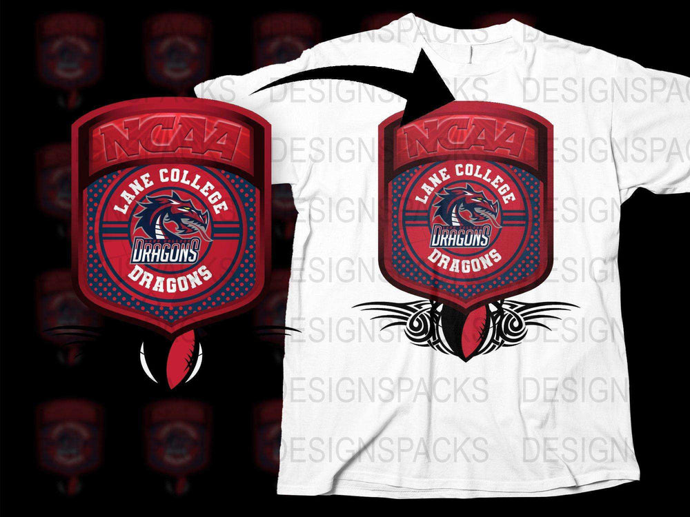 NCAA Lake College Dragons Logo T-Shirt, Red and White Sports Tee, College Apparel, Dragon Graphic Shirt