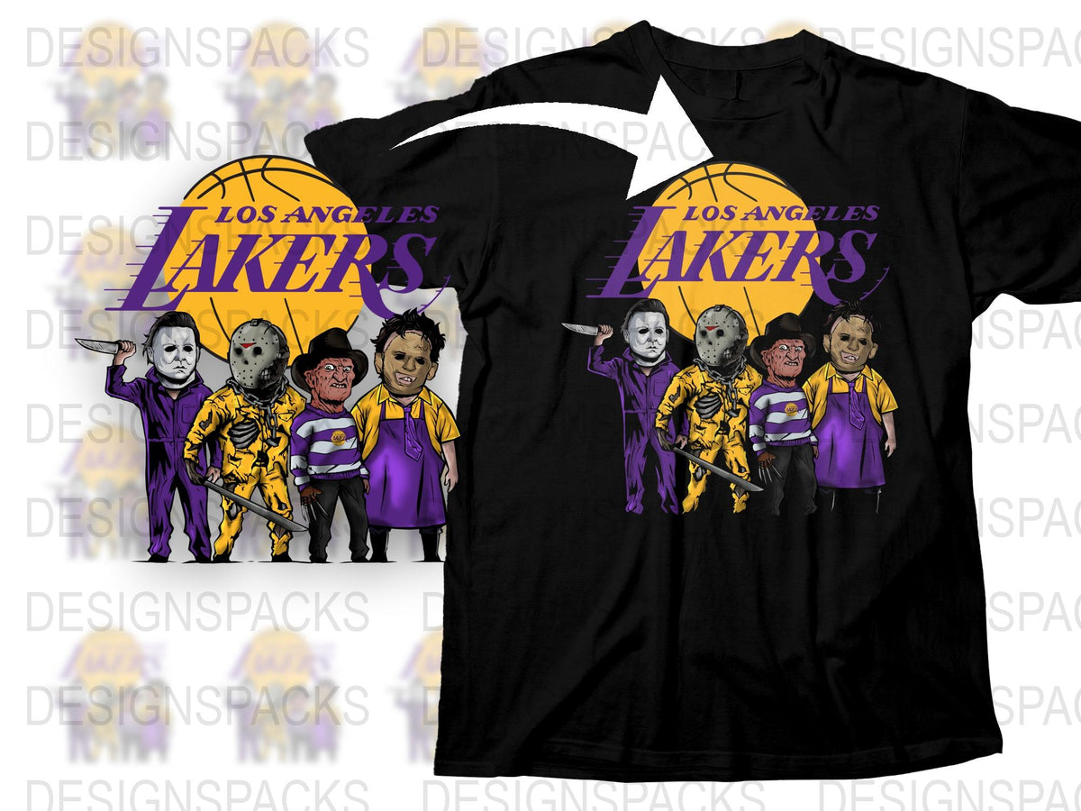 Los Angeles Lakers Horror Characters T-Shirt, Halloween Basketball Fans Apparel, Unique Sports Gift Idea