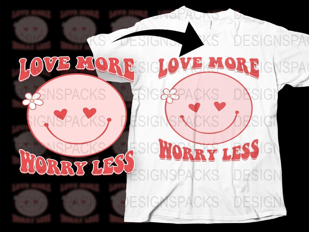 Love More Worry Less Graphic T-Shirt, Positive Quote, Red and White Tee with Hearts, Inspirational Fashion Top