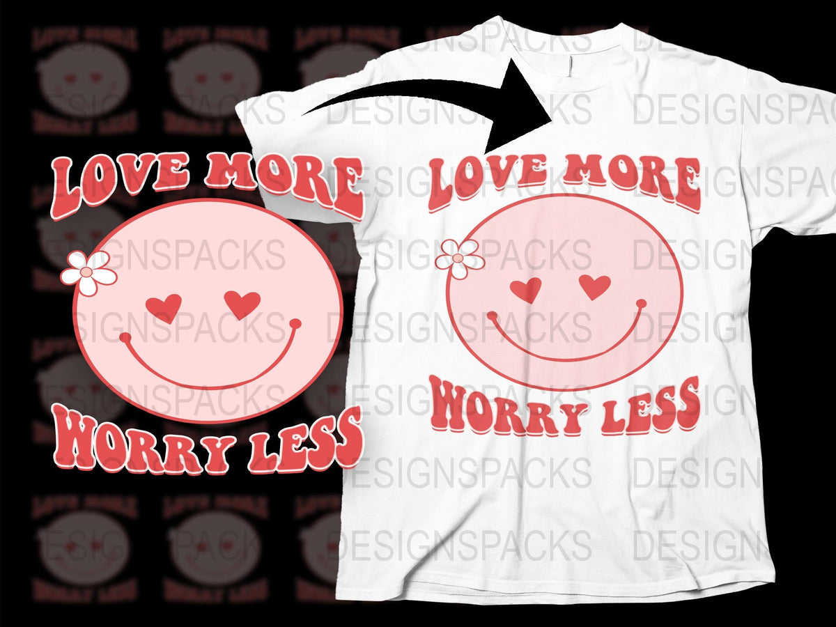 Love More Worry Less Graphic T-Shirt, Positive Quote, Red and White Tee with Hearts, Inspirational Fashion Top
