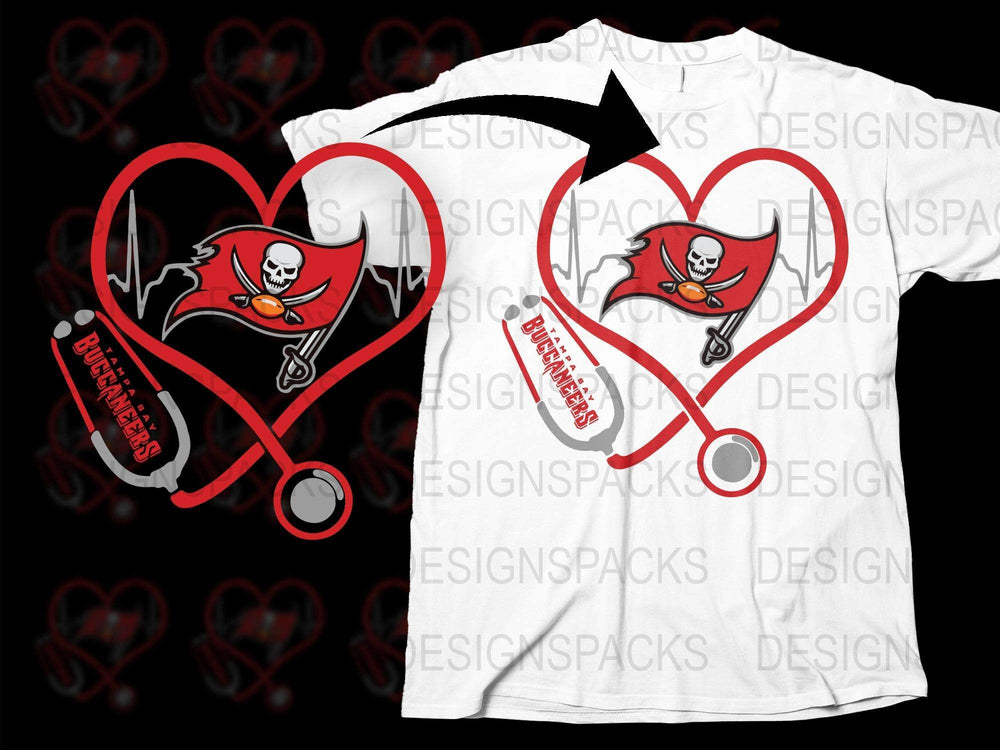 Tampa Bay Buccaneers Heartbeat T-Shirt, NFL Football Fan Gear, Casual Sports Apparel White Tee