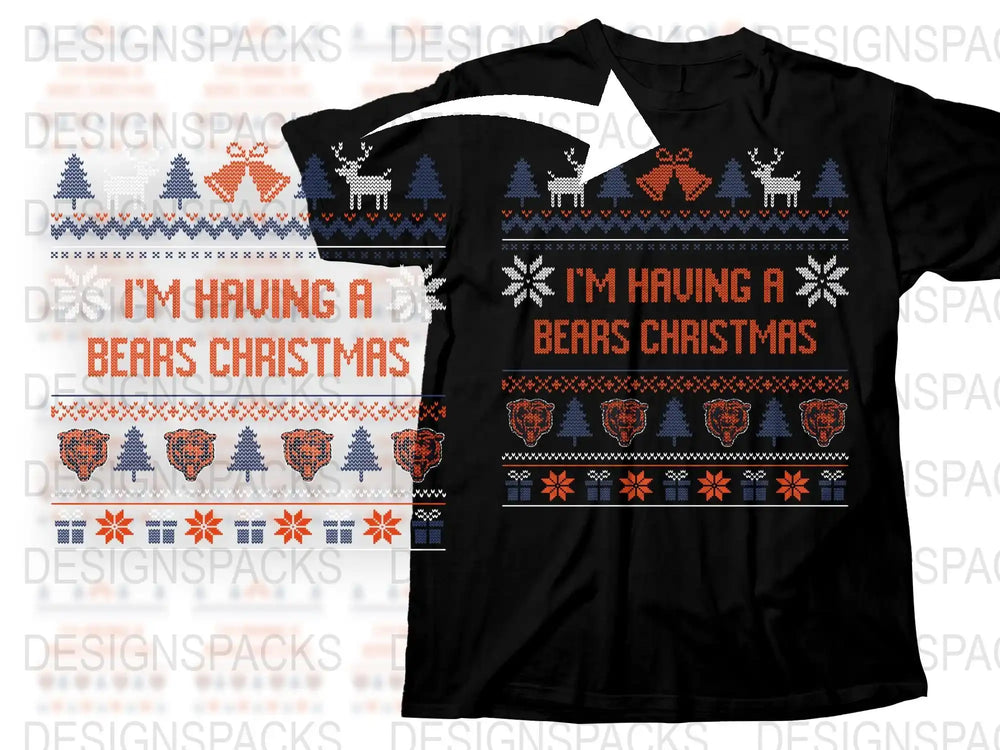 Men's Holiday T-Shirt, I'm Having a Bears Christmas Tee, Ugly Sweater Design, Festive Winter Apparel, Graphic Black Shirt