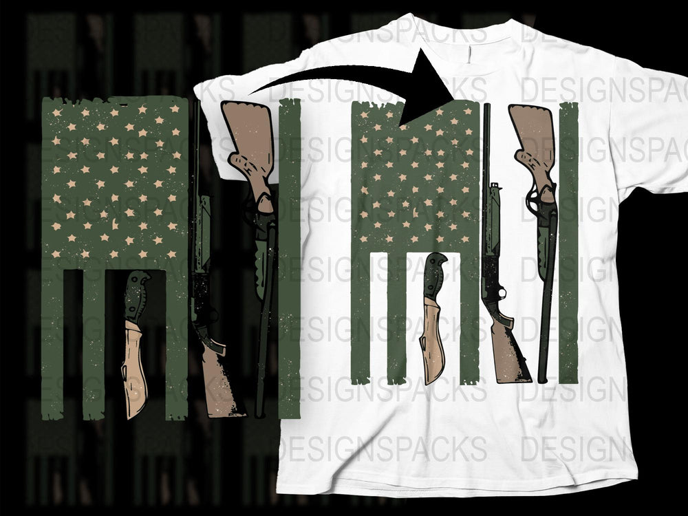 Vintage Rifle Print T-Shirt, Military Star Pattern, Distressed Graphic Tee, Army Green, Unisex Fashion