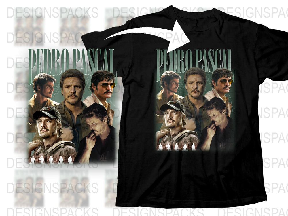 Pedro Pascal Fan T-Shirt, Vintage Style Graphic Tee, Multiple Poses, Movie Lover Gift, Unique Actor Shirt