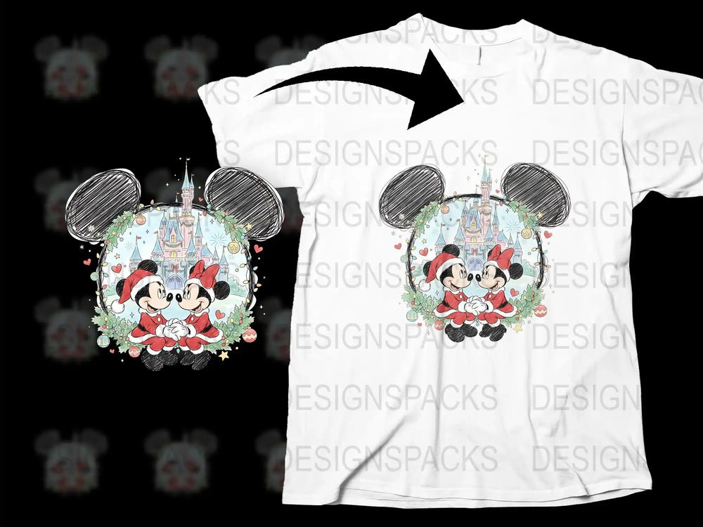 Disney Christmas T-Shirt, Mickey Minnie Mouse Holiday Tee, Festive Family Matching Shirts, Cute Winter Apparel for Kids and Adults