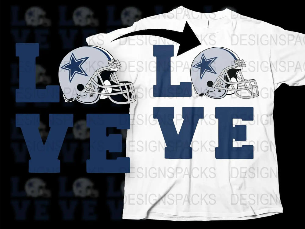 Dallas Football Fan T-Shirt, I Love Dallas Graphic Tee, Sports Team Helmet Design Shirt