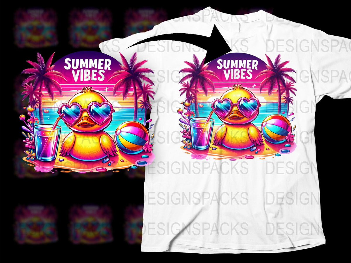 Summer Vibes T-Shirt, Tropical Beach Sunset, Palm Trees, Neon Colors, Unisex Graphic Tee, Casual Wear, Vacation Shirt