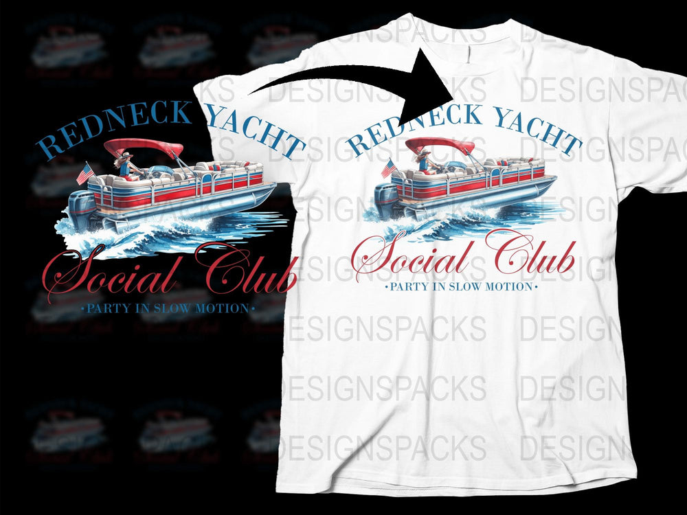 Redneck Yachting Social Club T-Shirt, Party in Slow Motion, Pontoon Boat Graphic Tee, Unique Gift Idea