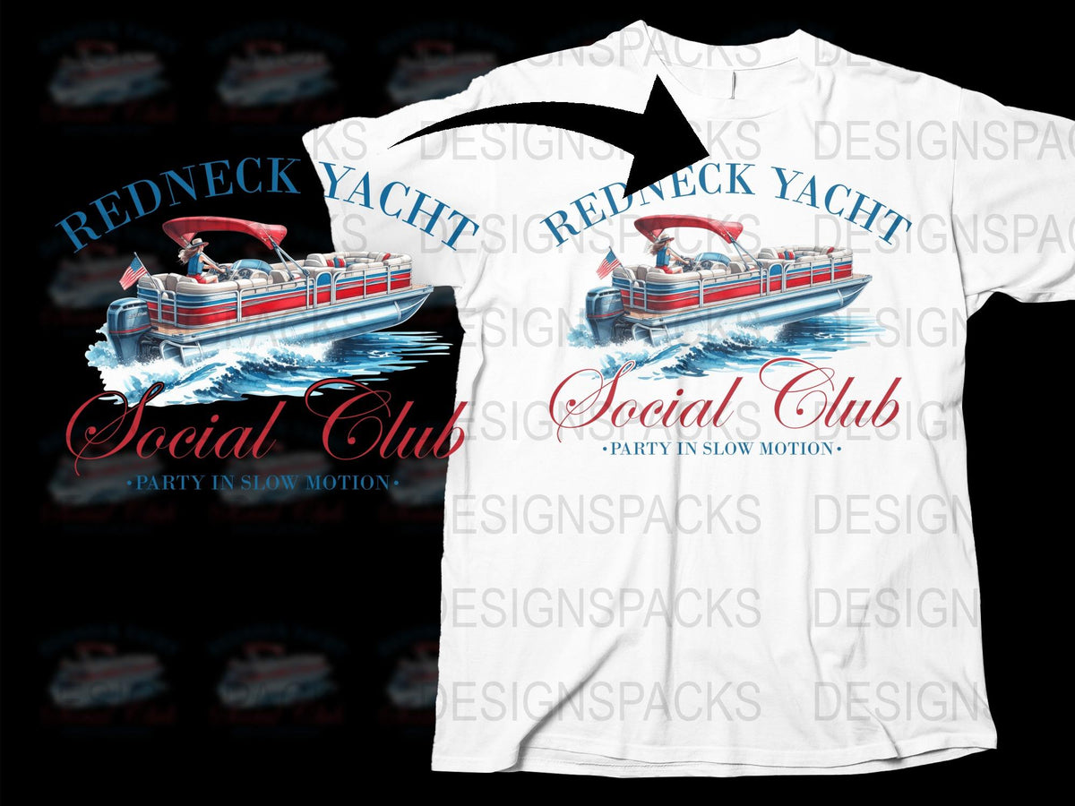 Redneck Yachting Social Club T-Shirt, Party in Slow Motion, Pontoon Boat Graphic Tee, Unique Gift Idea