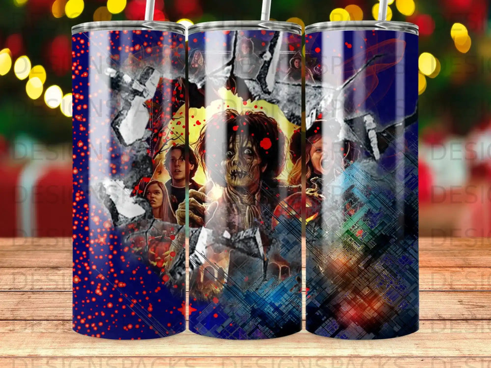 Zombie horror scene with cracked glass effect on a blue speckled background.