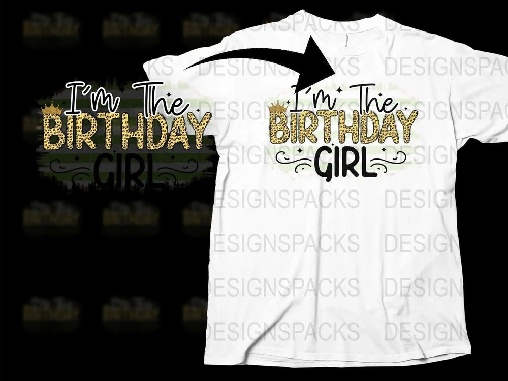Birthday Girl T-Shirt Fancy Gold Glitter Text Women's Celebration Party Top White Tee
