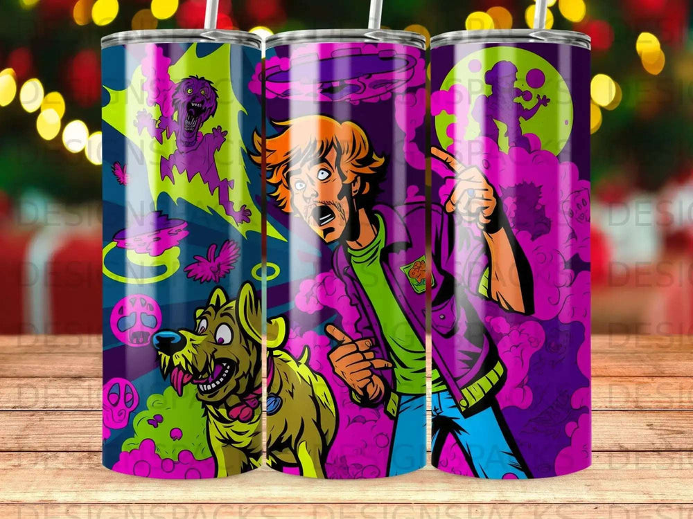 Shaggy and Scooby-Doo in a spooky cartoon style on a tumbler design.