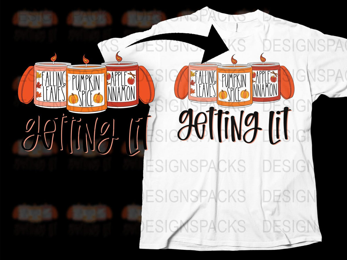 Autumn Season T-Shirt Getting Lit Pumpkin Spice Fall Leaves Graphic Tee Unisex