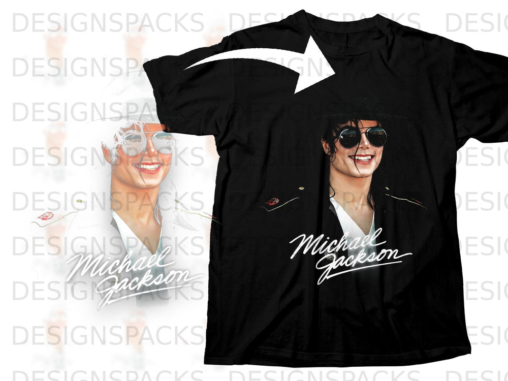 Black t-shirt with Michael Jackson graphic and signature.