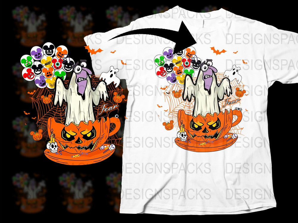 Halloween T-Shirt Funny Ghosts Pumpkin Graphic Unisex Tee Spooky Fall Apparel Ghost Cartoon Design Casual Wear