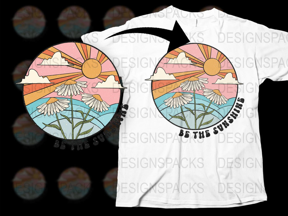 Retro Daisy Sunset Graphic T-Shirt, Vintage Inspired Floral Design Tee, Unisex Fashion Summer Top