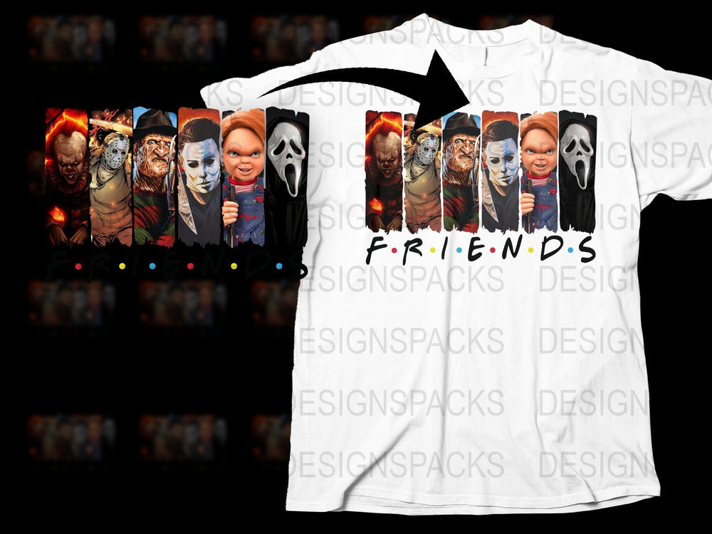 Horror Movie Icons Friends Parody T-Shirt, Funny Halloween Group Tee, Unisex Horror Fan Gift