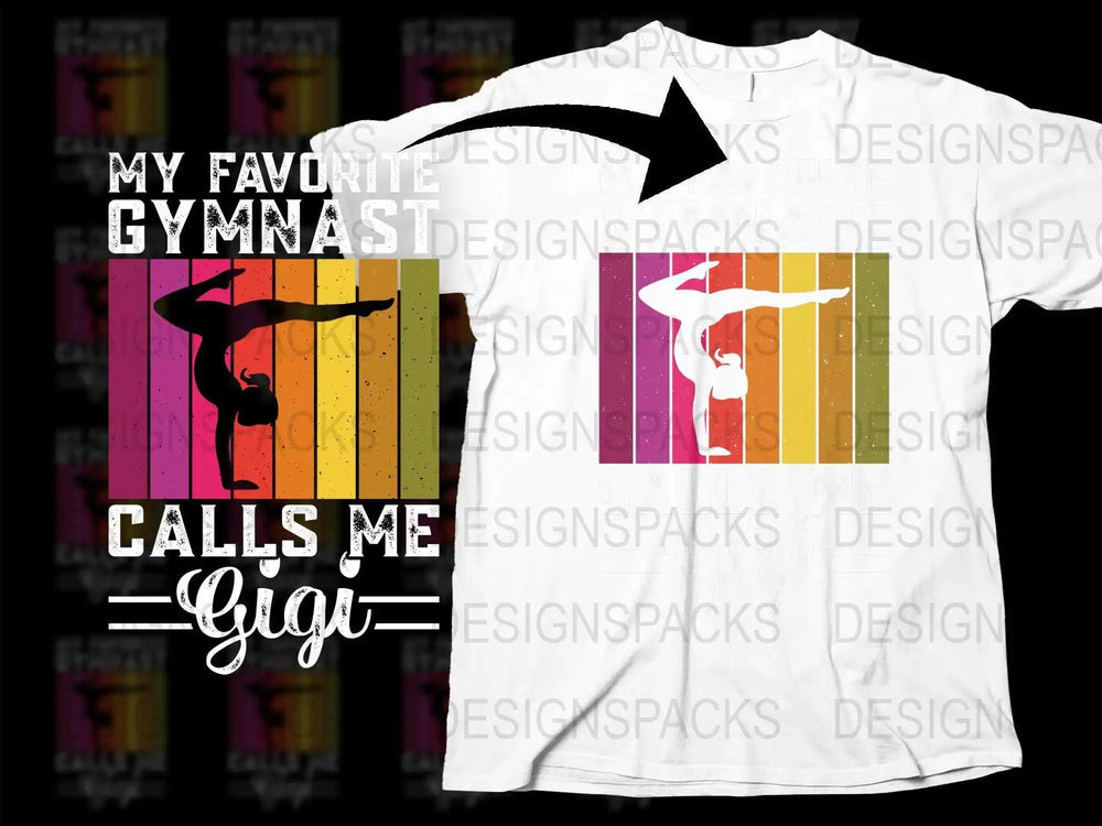 Colorful Gymnast Silhouette T-Shirt, 'My Favorite Gymnast Calls Me Gigi' Gift Tee