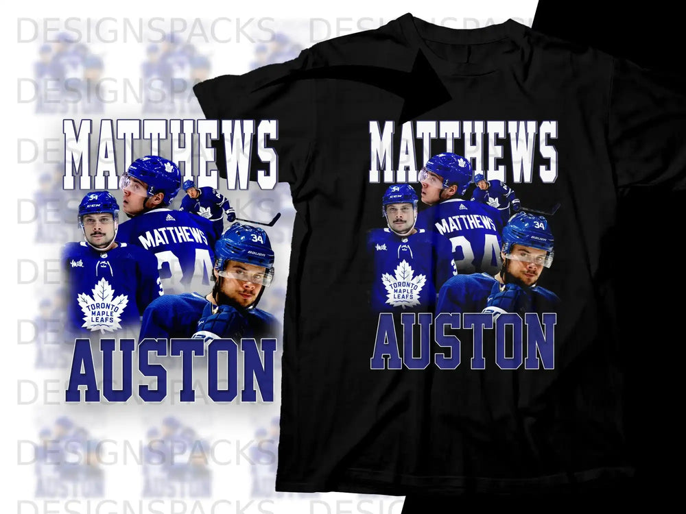 T-shirt featuring Auston Matthews and the Toronto Maple Leafs logo.