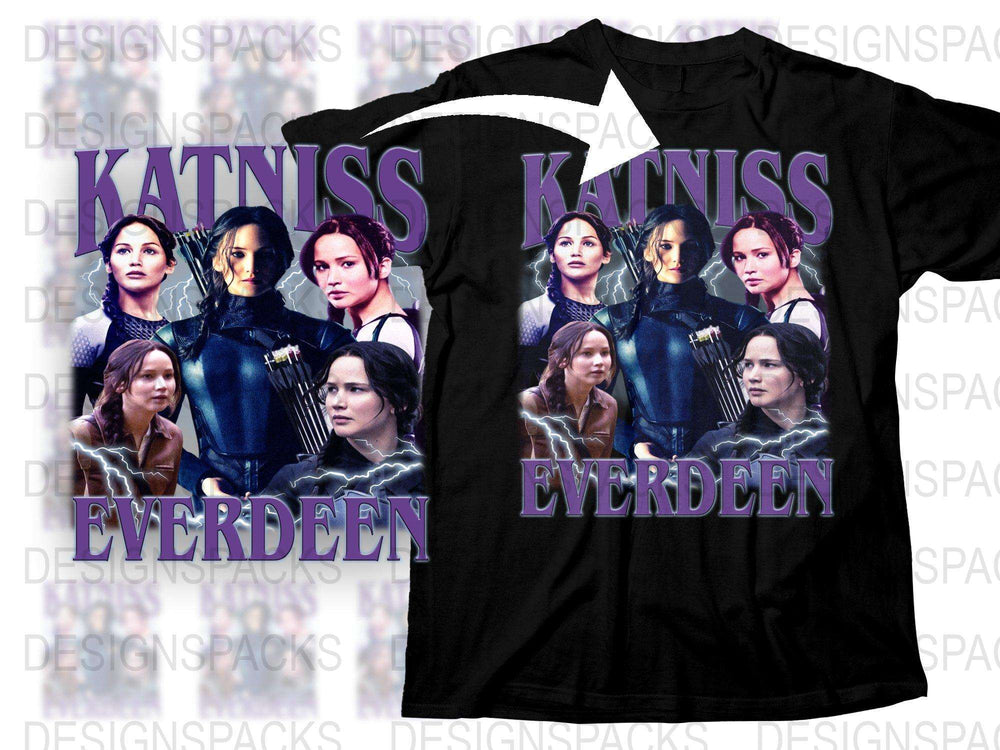Katniss Everdeen T-Shirt, Hunger Games Inspired, Multiple Poses, Black Tee, Fan Merchandise, Movie Apparel, Gift Idea