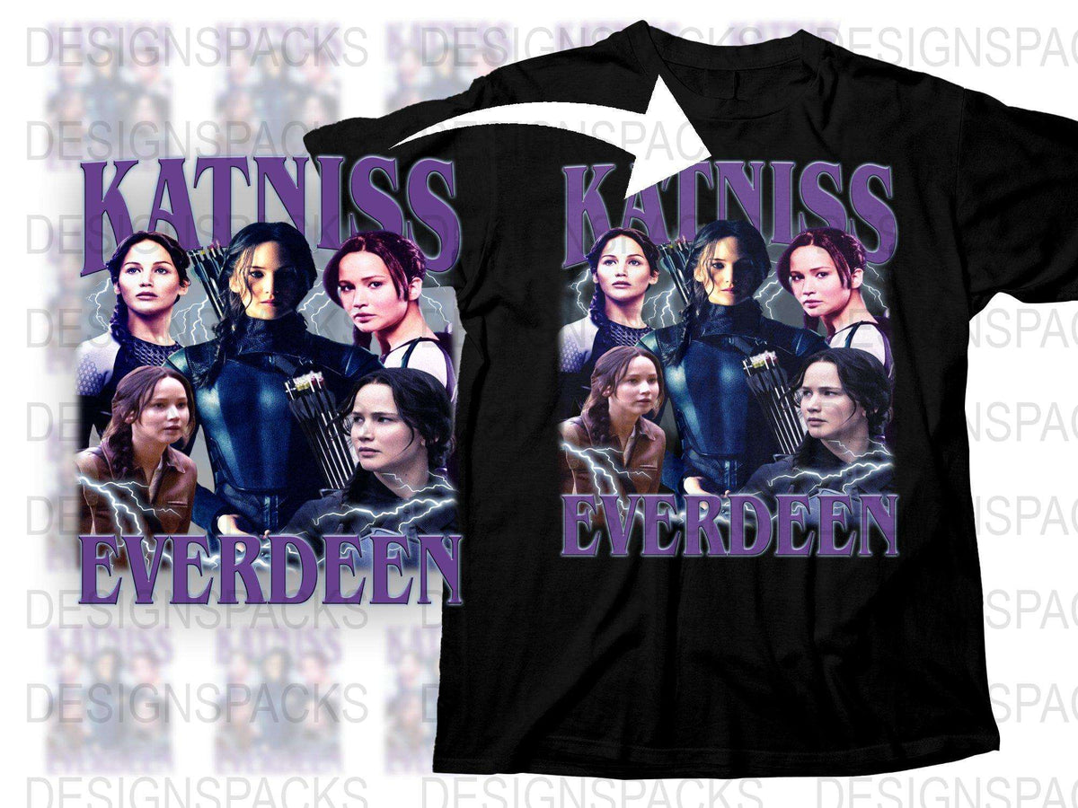 Katniss Everdeen T-Shirt, Hunger Games Inspired, Multiple Poses, Black Tee, Fan Merchandise, Movie Apparel, Gift Idea