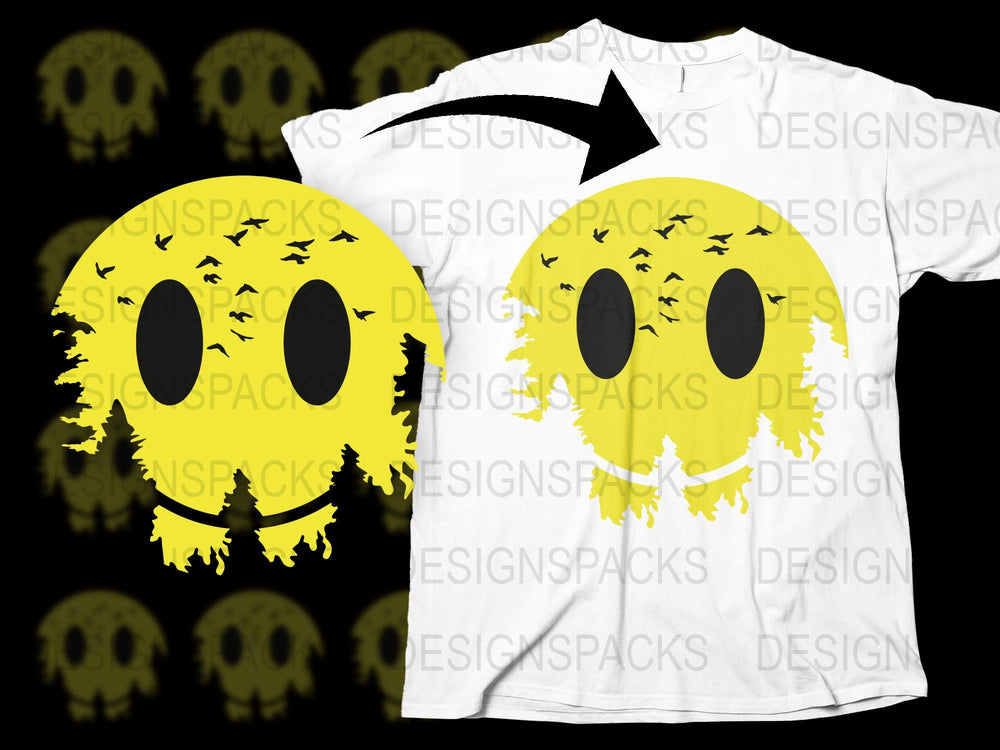 Yellow Smiley Face Melting Graphic T-Shirt, Unisex Modern Pop Art Tee, Unique Streetwear Style Shirt
