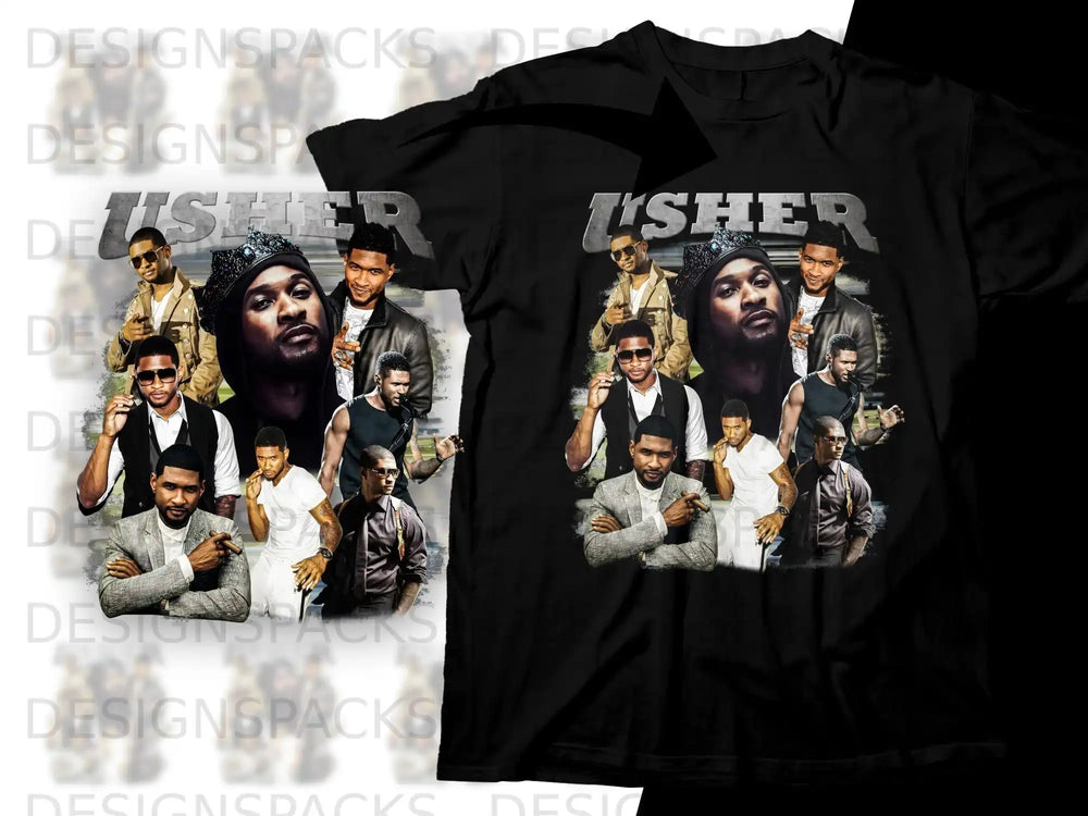 Usher collage graphic t-shirt with multiple images of the singer.