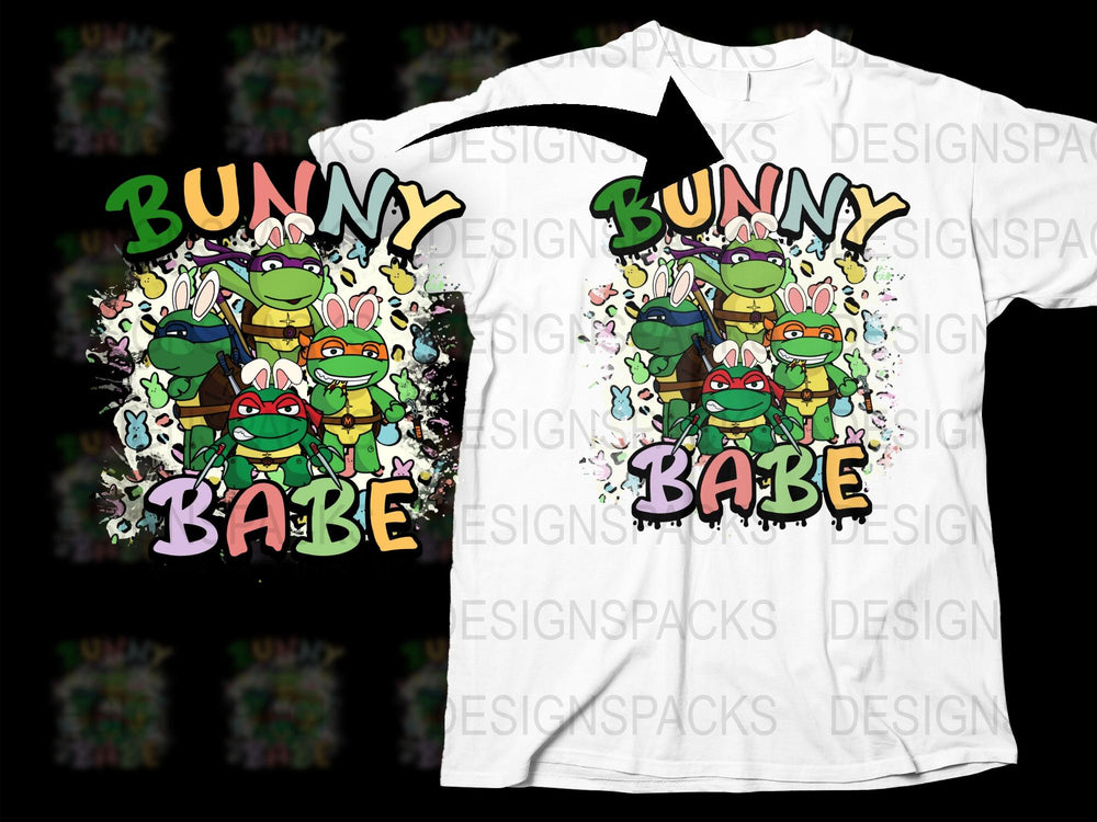Bunny Babe Cartoon Turtles Graphic T-Shirt, Colorful Teenage Animal Design, Unisex Casual Tee
