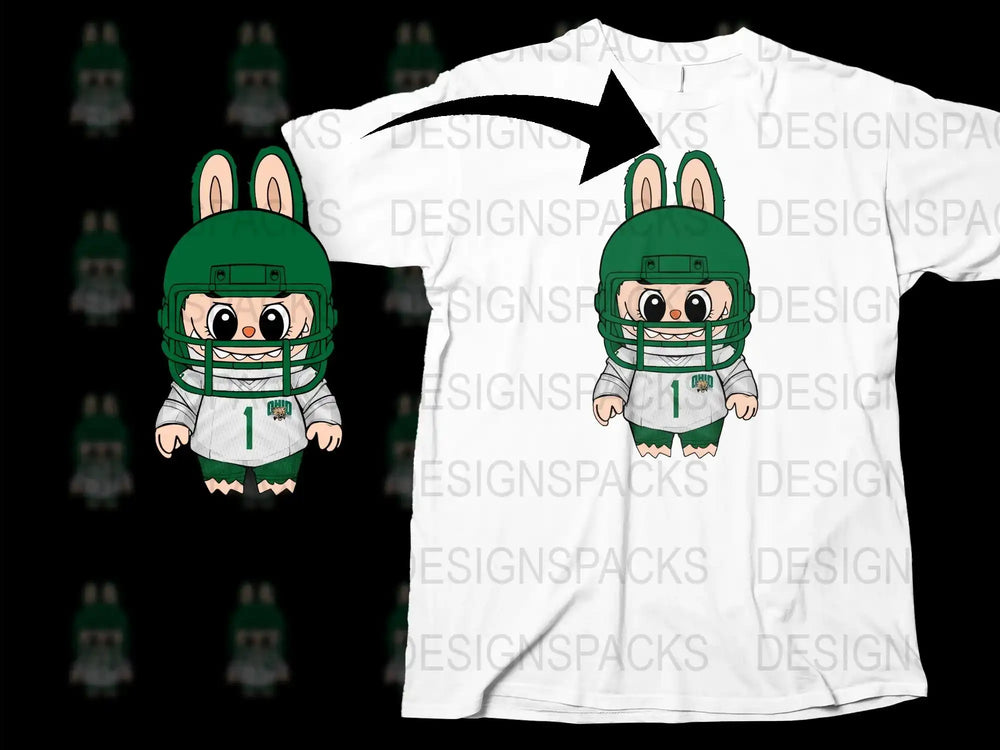 Cute Cartoon Rabbit Football Player T-Shirt, Kids Sports Tee, Unisex White Apparel