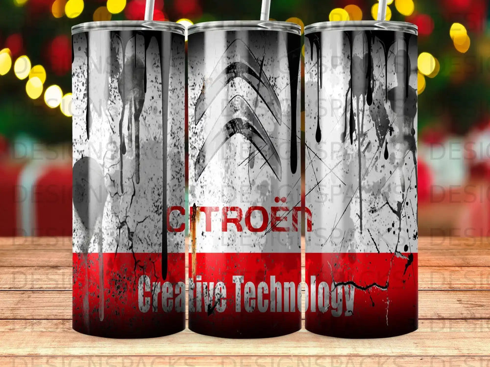 Citroën logo with "Creative Technology" text on a grunge-textured tumbler.