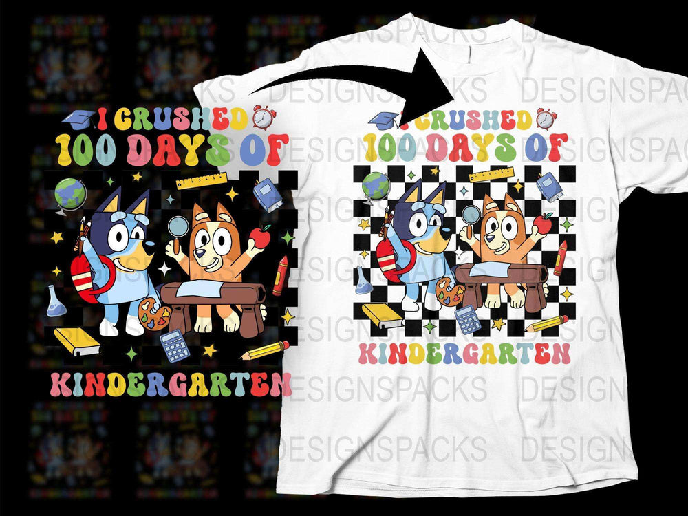 Boys Kindergarten Graduation Shirt, I Crushed 100 Days of School T-Shirt, Colorful Kids Education Celebration Tee