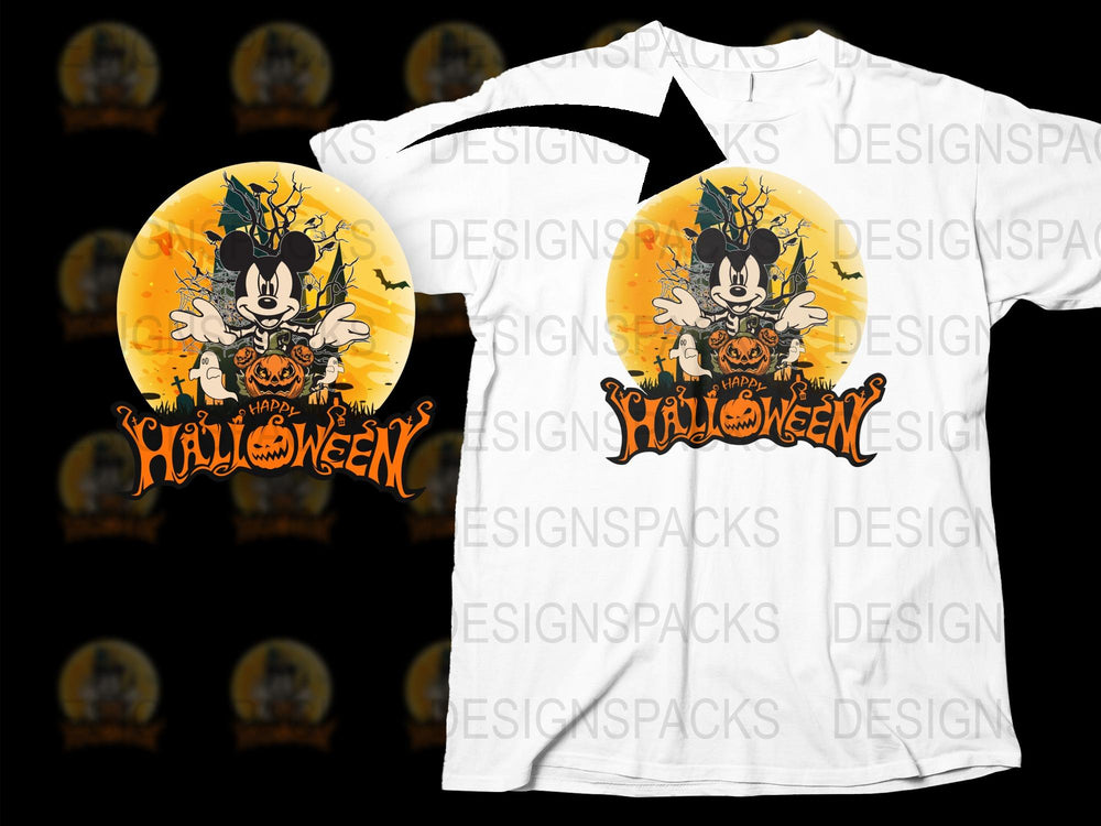 Halloween T-Shirt Funny Cartoon Vampire Pumpkin Graphic Tee Kids Adult Casual Wear