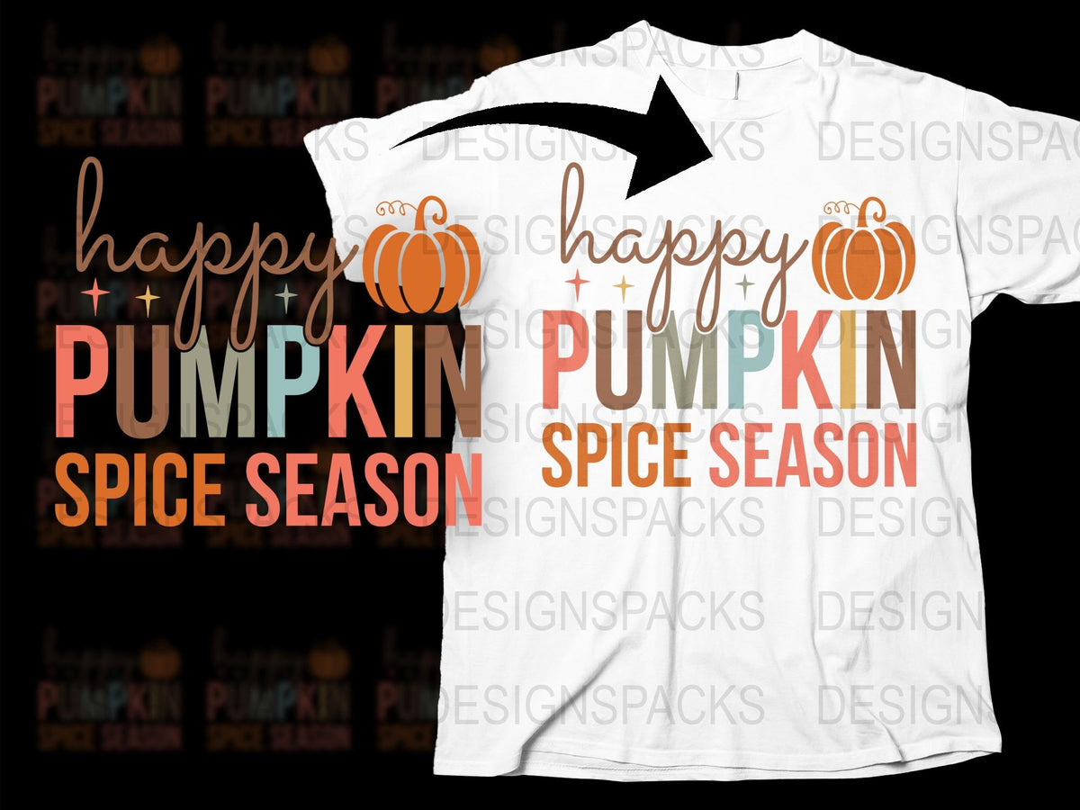 Happy Pumpkin Spice Season T-Shirt, Autumn Graphic Tee, Fall Festive Apparel, Orange Pumpkin Design Shirt